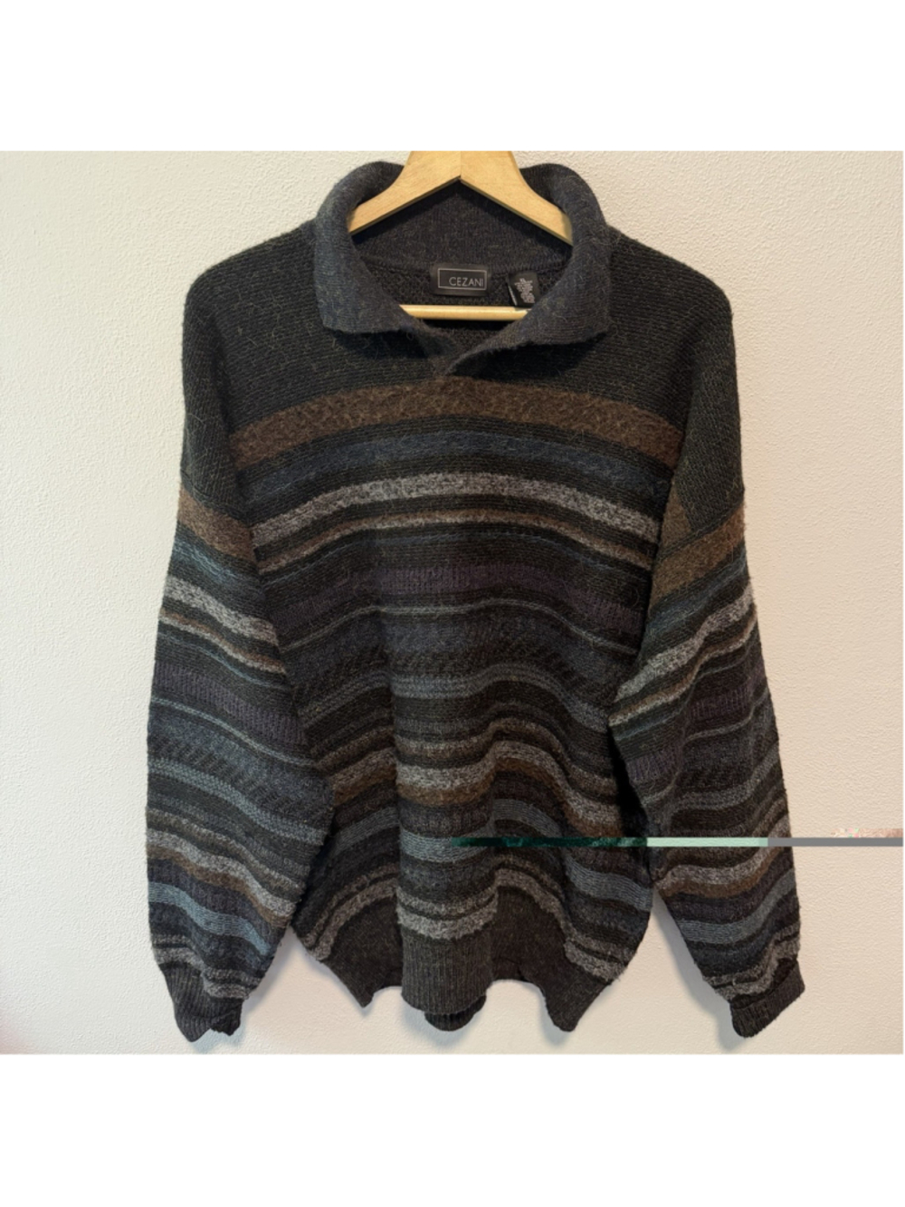 Vintage Cezani Sweater size XL Collared Striped Wool Alpaca Blend Pullover 90s